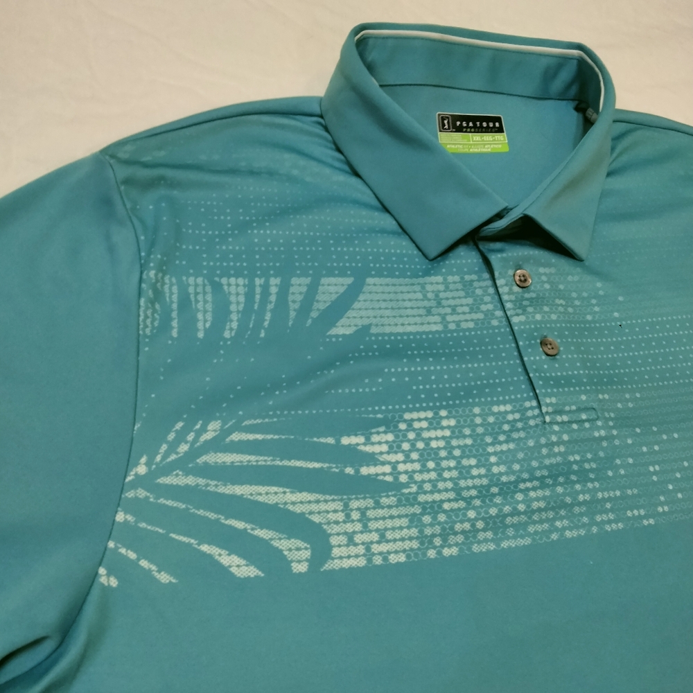 PGA Tour Teal Men's Polo Shirt with Graphics Size XXL Short Sleeve